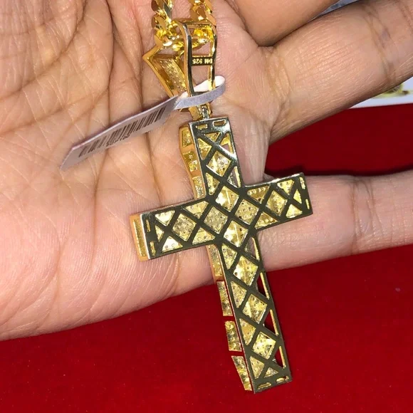 Real diamond large cross, custom genuine diamond cross pendant, free appraisal - Picture 3 of 8